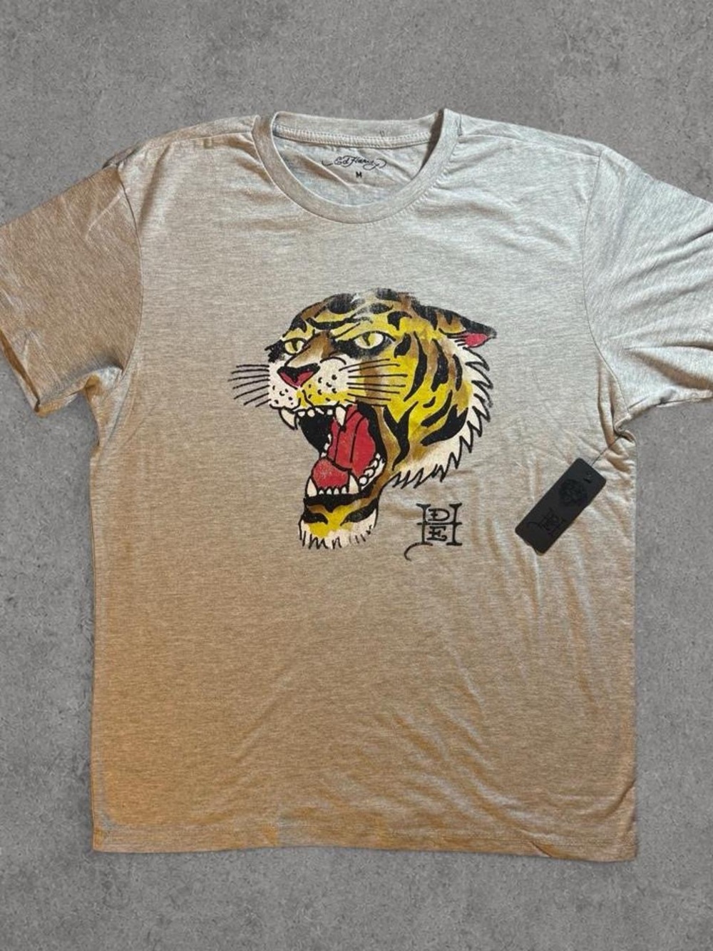 Y2K Ed Hardy Gray Tee with Roaring Tiger Graphic